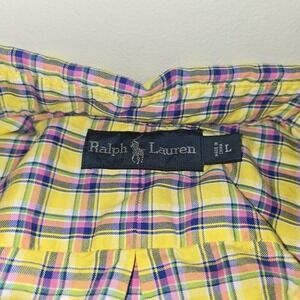 Ralph Lauren Yellow‎ Plaid Shirt Mens L Classic Fit Long Sleeve Cotton Blue Pony